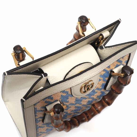 Gucci Raffia Bamboo Bag Houndstooth Pattern - Picture 6 of 9